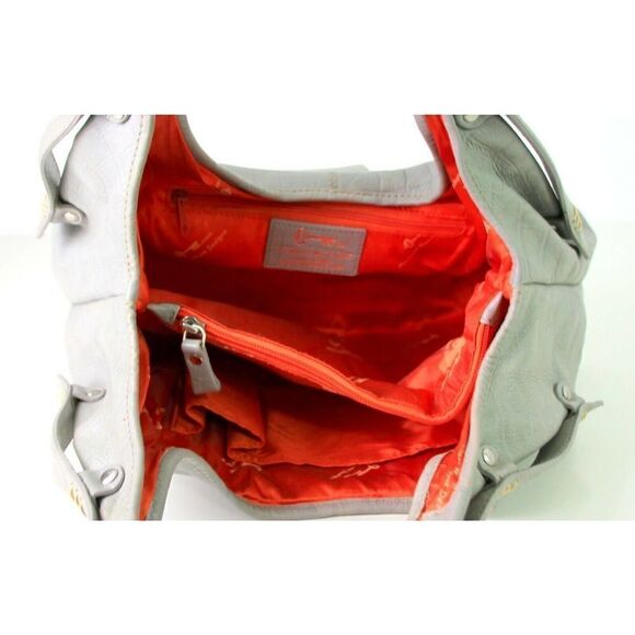 LRG MICHAEL ROME DESIGNS CROCO SOFT GRAY GENUINE LEATHER HOBO TOTE SHOULDER BAG - Picture 11 of 12